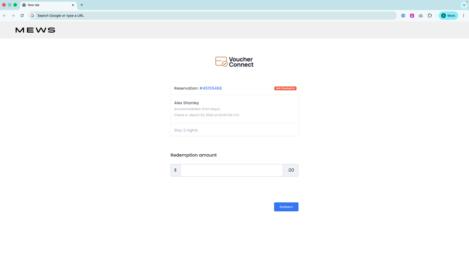 Redemption and invoice application screen
